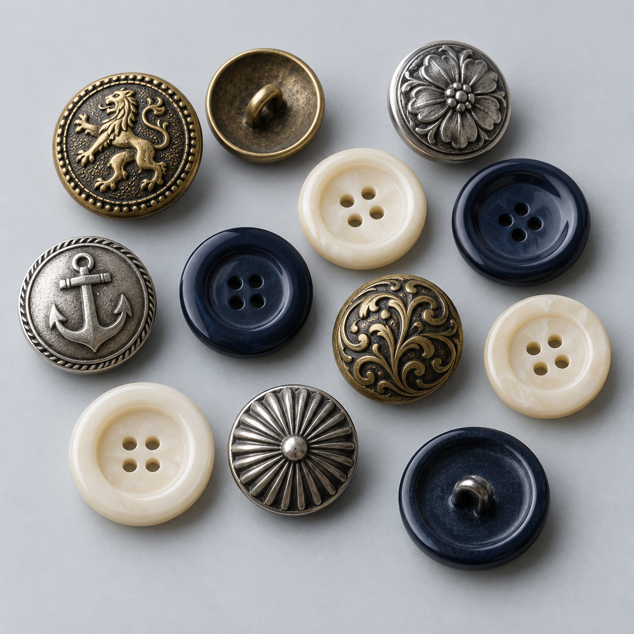 Buttons — AI-generated illustrative product arrangement